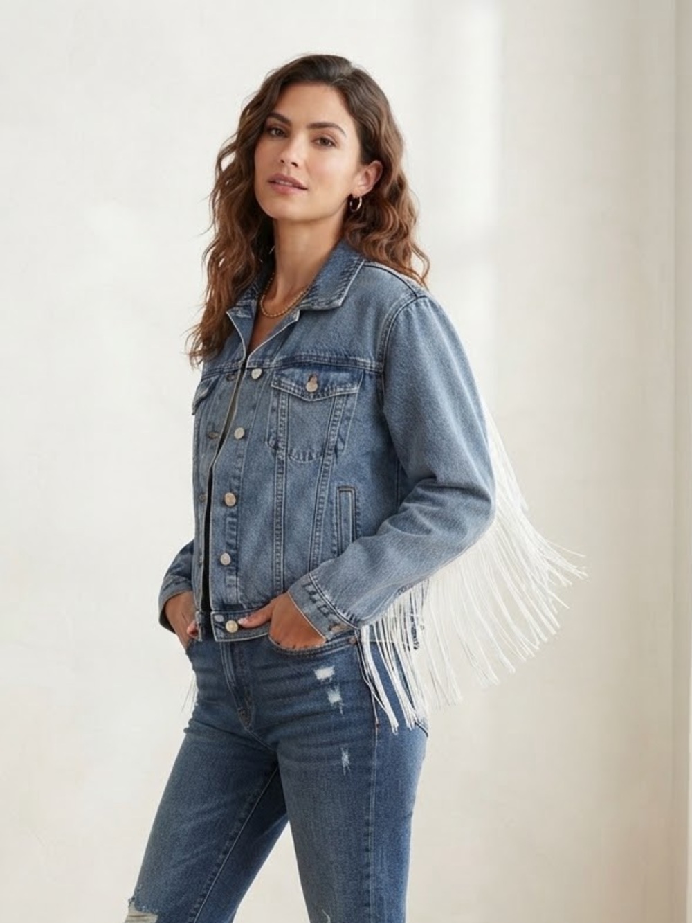 Elia Cher Fringe Denim Jacket